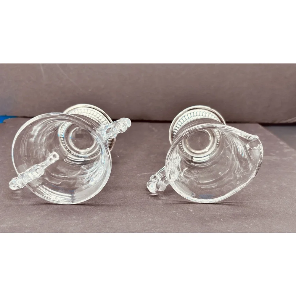 Imperial Glass Candlewick Cream & Sugar Sterling Silver Non-weigted Bases
